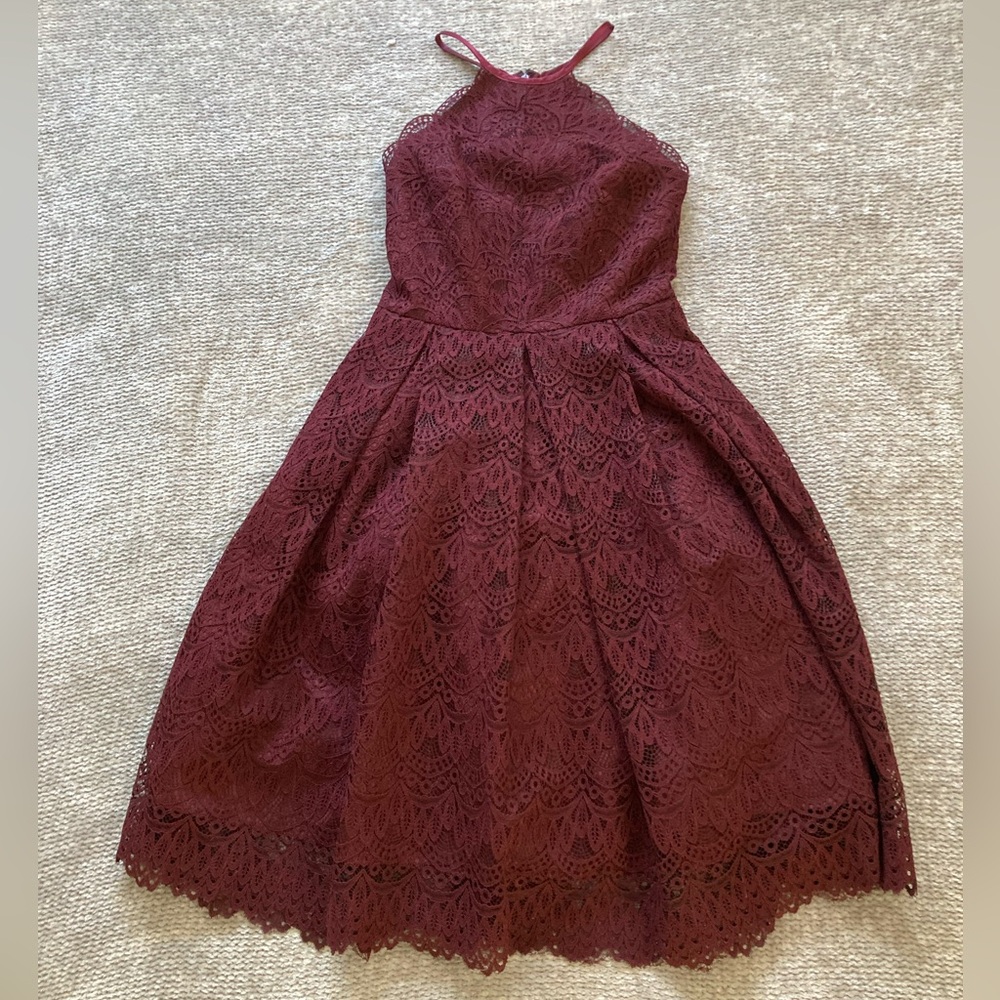 Laundry by Shelli Segal Lace Midi Dress Size 0 Wine Maroon Prom Dance Formal Y2K